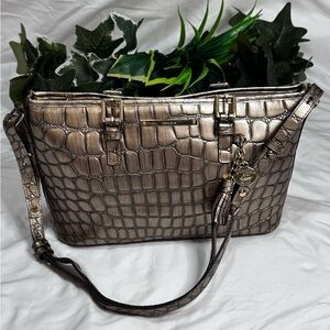 AUTHENTIC Brahmin Medium Asher metallic croc-embossed leather tote